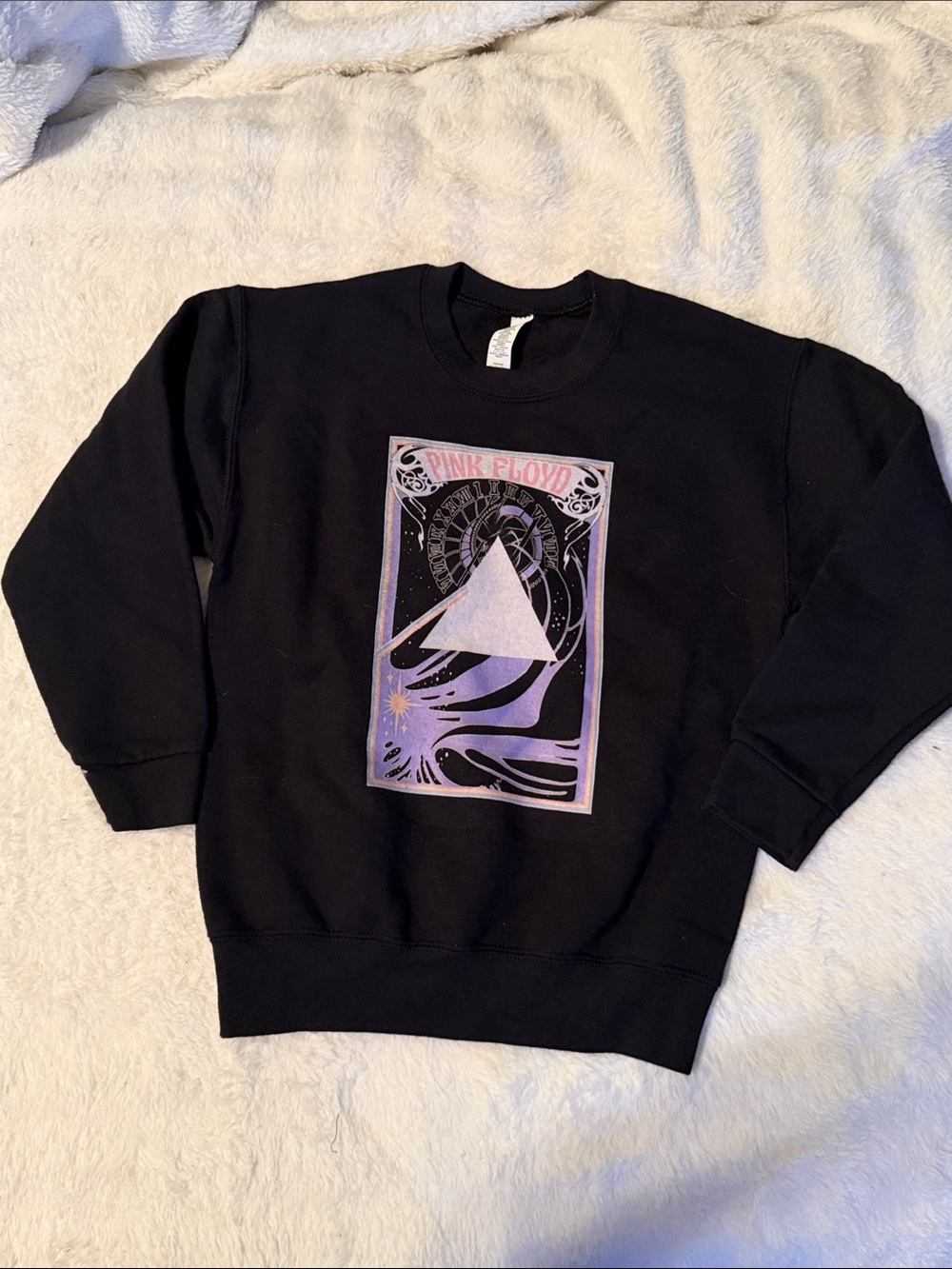 Black Crewneck Sweatshirt with Pink Floyd Graphic